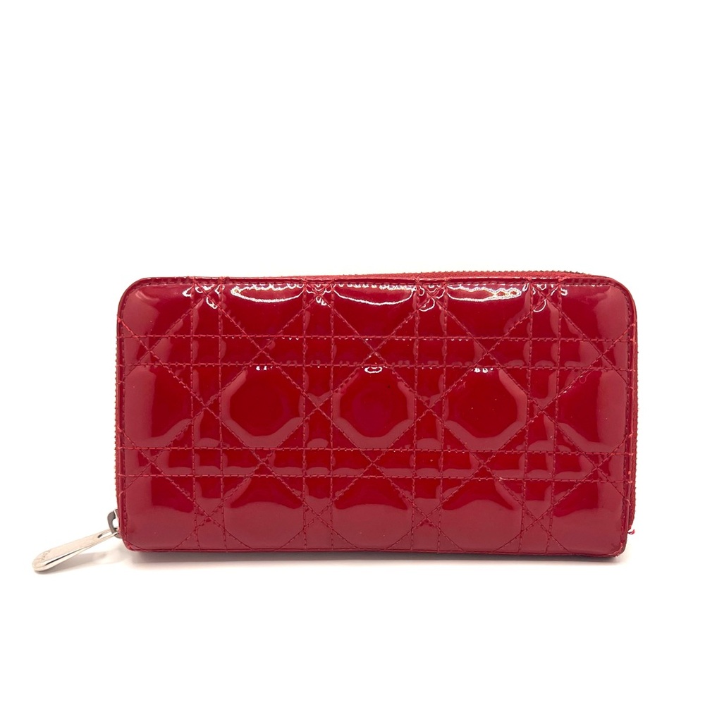 Authentic Christian Dior Cannage Red Patent Leather Zip Long Wallet - Picture 2 of 11